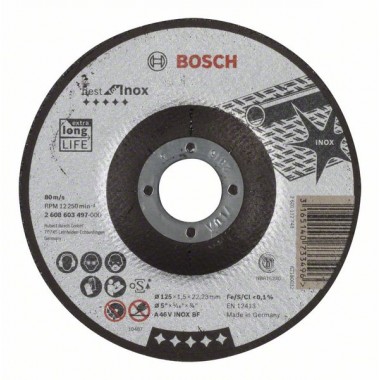 Отрезной круг выпуклый Best for Inox A 46 V INOX BF 125x1,5 мм Bosch 2608603497