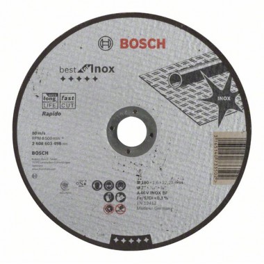 Отрезной круг прямой Best for Inox, Rapido A 46 V INOX BF 180x1,6 мм Bosch 2608603498