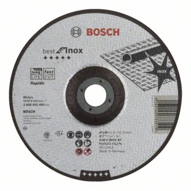 Отрезной круг выпуклый Best for Inox, Rapido A 46 V INOX BF 180x1,6 мм Bosch 2608603499