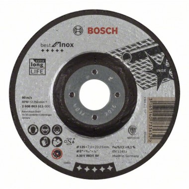 Обдирочный круг выпуклый Best for Inox A 30 V INOX BF 125x7,0 мм Bosch 2608603511