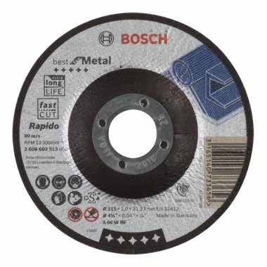 Отрезной круг выпуклый Best for Metal, Rapido A 60 W BF 115x1,0 мм Bosch 2608603513