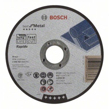 Отрезной круг прямой Best for Metal, Rapido A 60 W BF 125x1,0 мм Bosch 2608603514