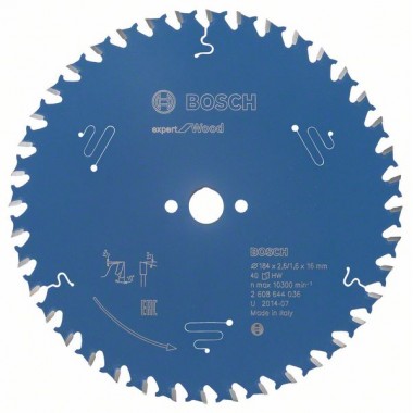 Пильный диск Expert for Wood 184x16x2,6 мм, 40 Bosch 2608644036
