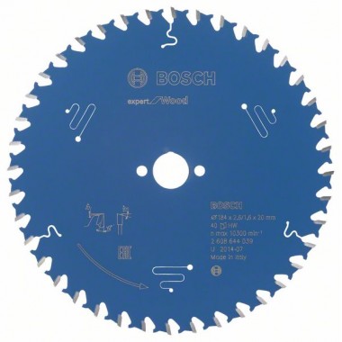 Пильный диск Expert for Wood 184x20x2,6 мм, 40 Bosch 2608644039
